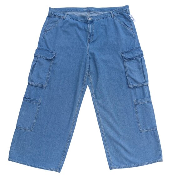 NEW Old Navy Plus Size 24 Baggy Wide Leg Cargo Jeans Denim Pockets - Picture 1 of 6